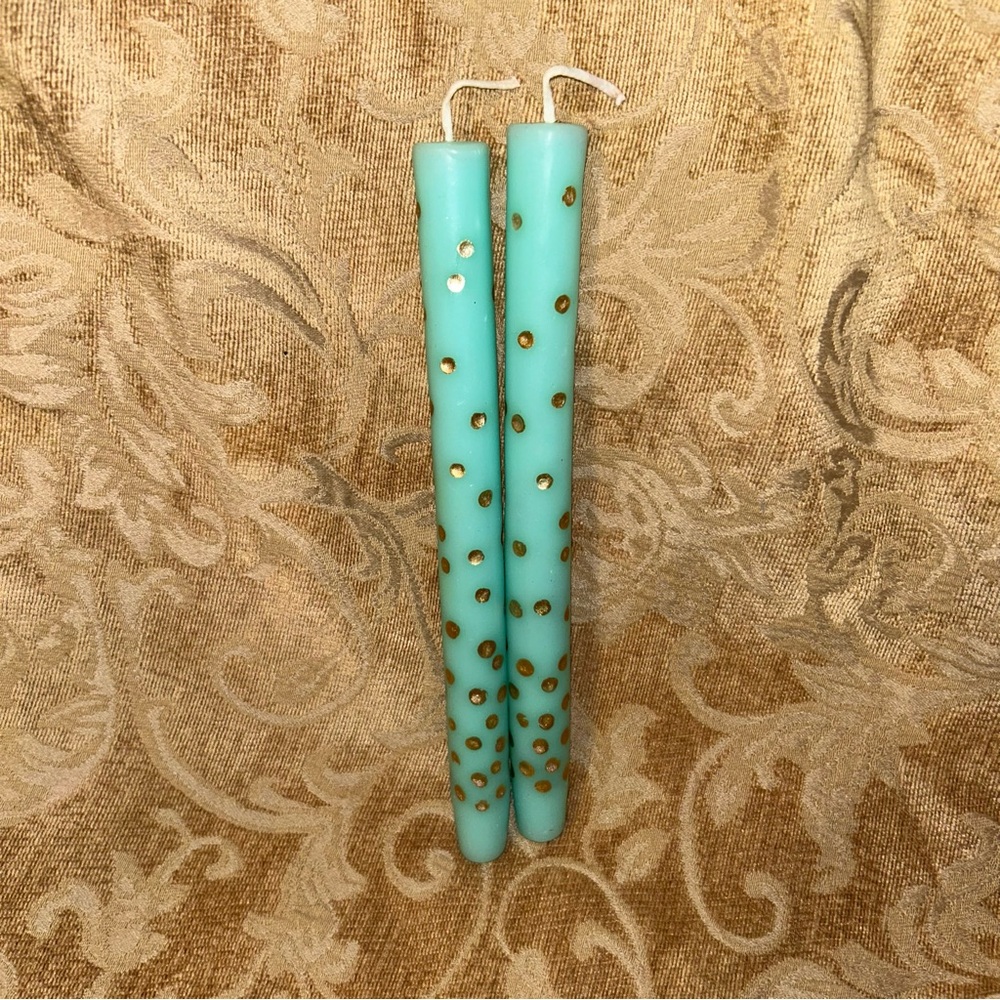 Two Vintage Mint Candle Polka Dot Tapers